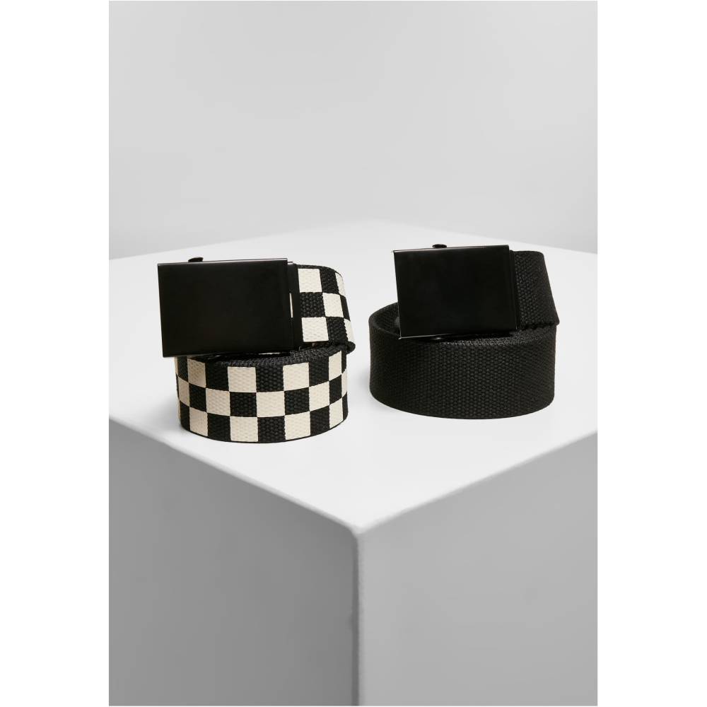 Urban Classics - Check And Solid 2Pack Canvas belt - Black/White